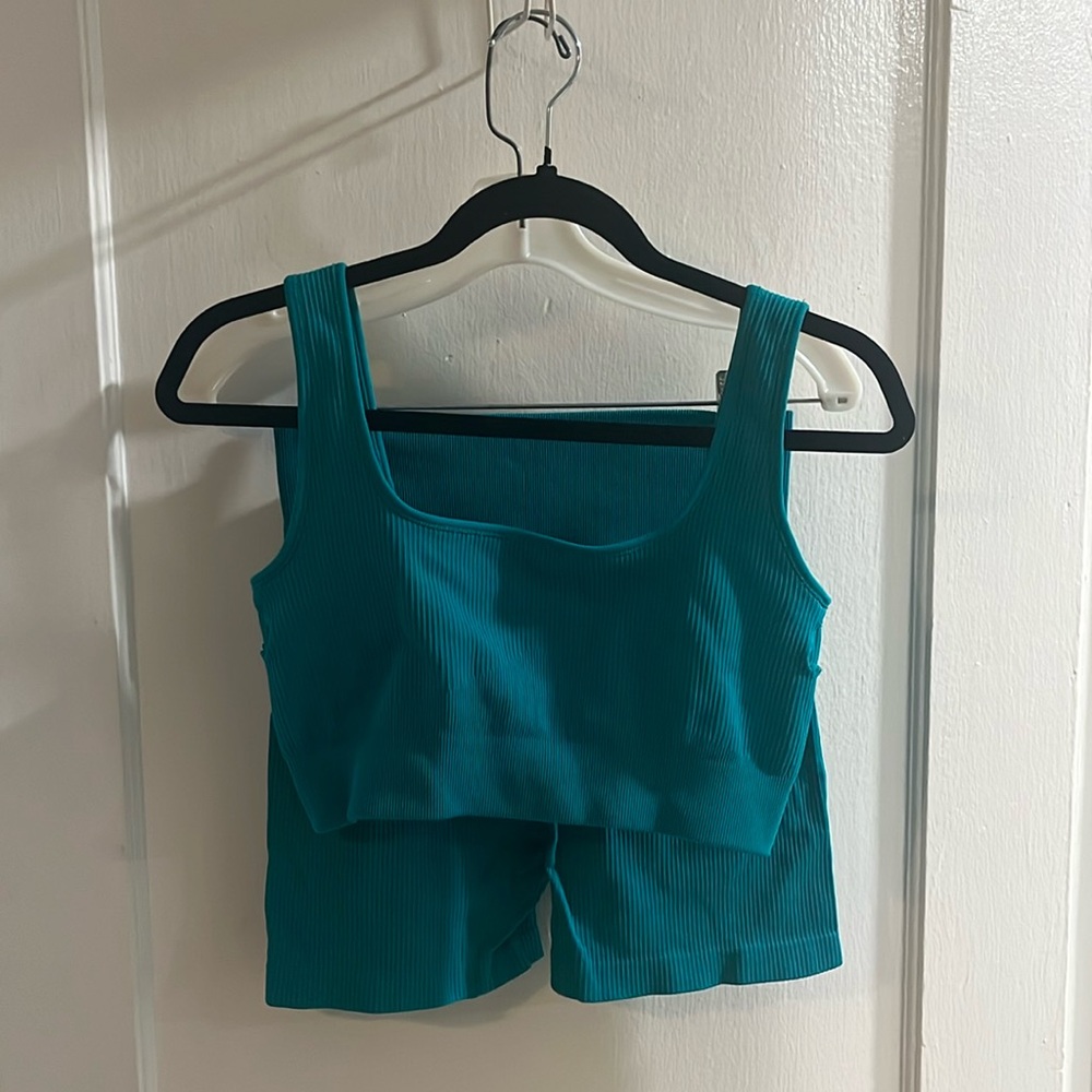 Two piece teal workout set